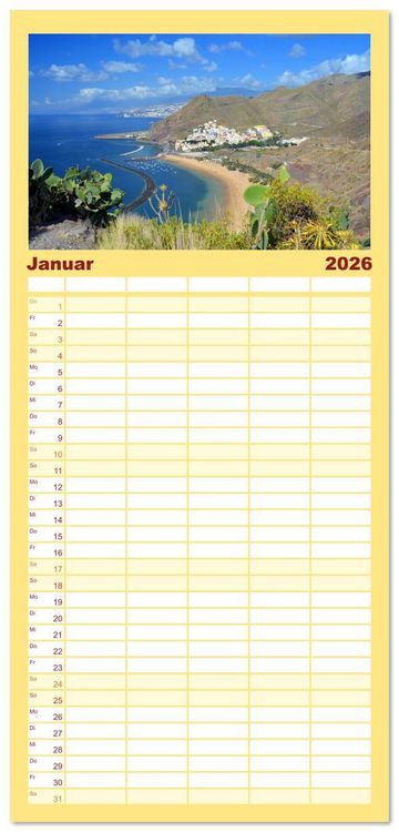 Produktbild: Familienplaner 2026 - Teneriffa - Insel der Gl&uuml;ckseligen mit 5 Spalten (Wandkalender, 21 x 45 cm) CALVENDO