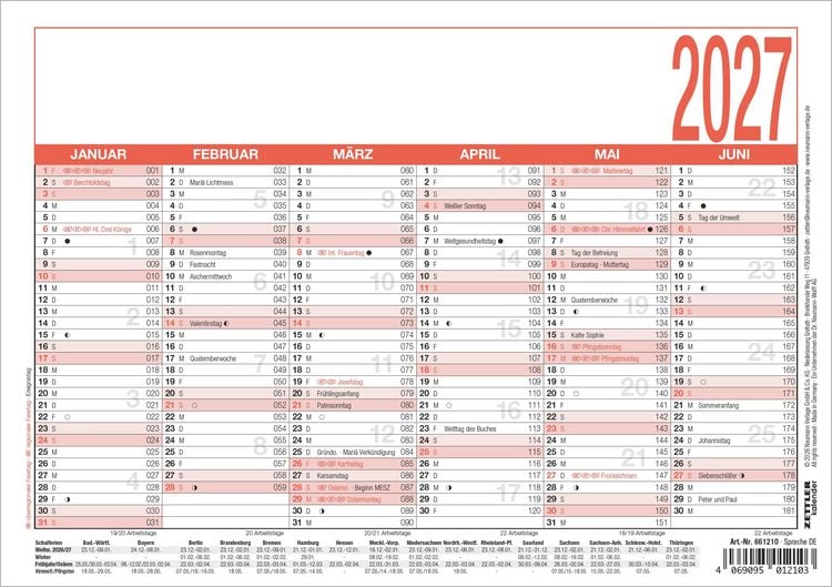 Produktbild: Arbeitstagekalender A5 2027