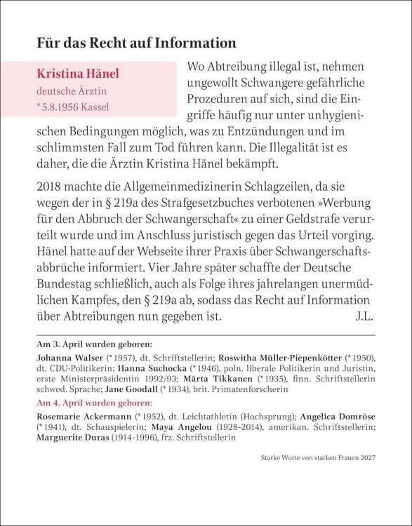 Produktbild: Starke Worte von starken Frauen Tagesabrei&szlig;kalender 2027