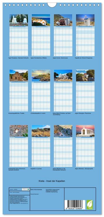 Produktbild: Familienplaner 2026 - Kreta - Insel der Kapellen mit 5 Spalten (Wandkalender, 21 x 45 cm) CALVENDO