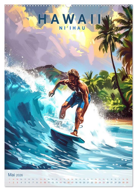 Produktbild: Hawaii - Old School Poster Style (hochwertiger Premium Wandkalender 2026 DIN A2 hoch), Kunstdruck in Hochglanz