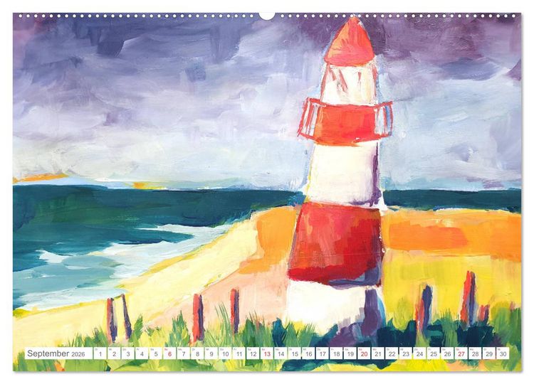 Produktbild: Gemalte Leuchtt&uuml;rme - Mit Pinsel und Farbe entlang der deutschen K&uuml;ste (Wandkalender 2026 DIN A2 quer), CALVENDO Monatskalender
