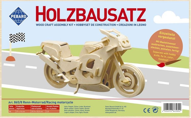 Produktbild: PEBARO 865/8 - Holzbausatz Renn-Motorrad, 86 Teile, Holzkonstruktion zum Zusammenstecken