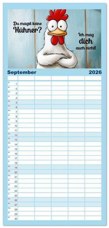 Produktbild: Familienplaner 2026 - Verr&uuml;cktes H&uuml;hnervolk mit 5 Spalten (Wandkalender, 21 x 45 cm) CALVENDO
