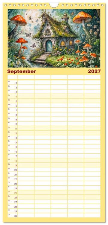 Produktbild: Familienplaner 2027 - Zauberhafte Feenh&auml;user - Wunderwelt der magischen Orte voller Fantasie mit 5 Spalten (Wandkalender, 21 x 45 cm) CALVENDO