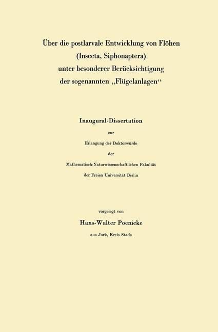 Produktbild: &Uuml;ber die postlarvale Entwicklung von Fl&ouml;hen (Insecta, Siphonaptera) unter besonderer Ber&uuml;cksichtigung der sogenannten "Fl&uuml;gelanlagen"