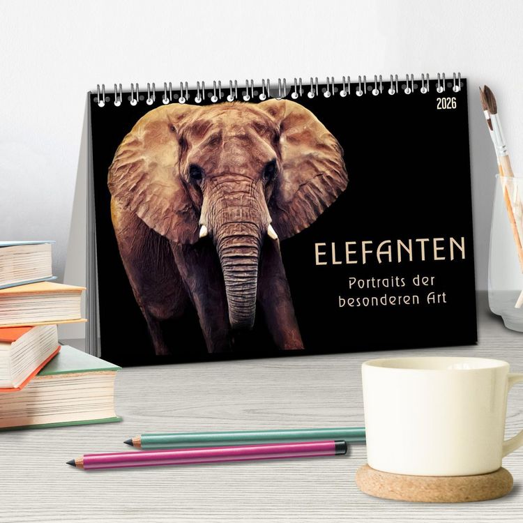 Produktbild: Elefanten - Portraits der besonderen Art (Tischkalender 2026 DIN A5 quer), CALVENDO Monatskalender