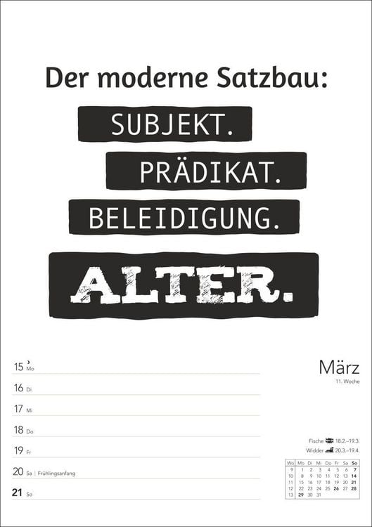 Produktbild: Typo-Spr&uuml;che-Kalender s/w Wochenplaner 2027 - mit 53 witzigen Spr&uuml;chen