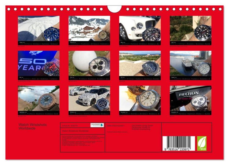 Produktbild: Watch Wristshots Worldwide (Wandkalender 2026 DIN A4 quer), CALVENDO Monatskalender