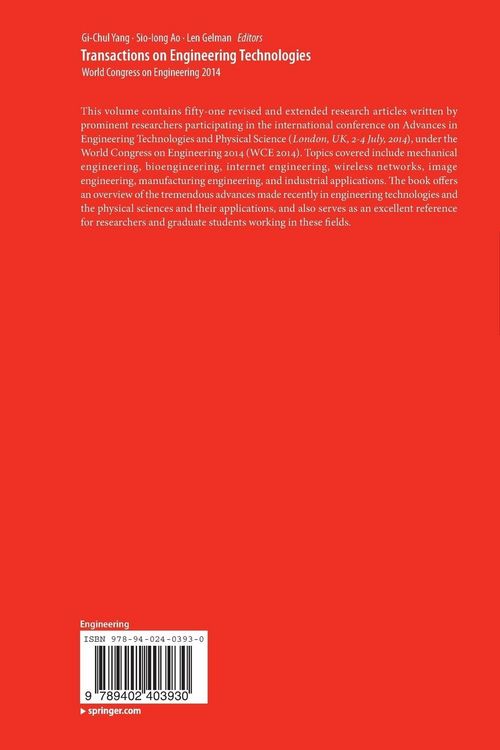 Produktbild: Transactions on Engineering Technologies
