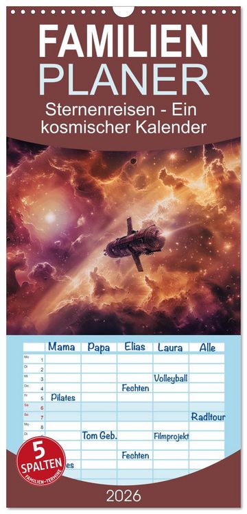 Produktbild: Familienplaner 2026 - Sternenreisen - Ein kosmischer Kalender mit 5 Spalten (Wandkalender, 21 x 45 cm) CALVENDO