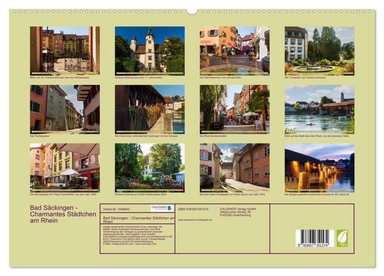 Produktbild: Bad S&auml;ckingen - Charmantes St&auml;dtchen am Rhein (hochwertiger Premium Wandkalender 2026 DIN A2 quer), Kunstdruck in Hochglanz