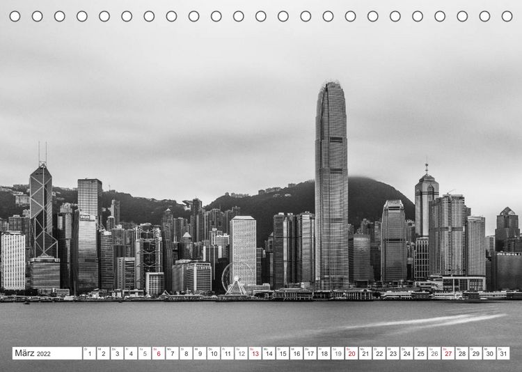 Produktbild: Hongkong - Die Metropole am s&uuml;dchinesischen Meer in Schwarzwei&szlig; (Tischkalender 2022 DIN A5 quer)