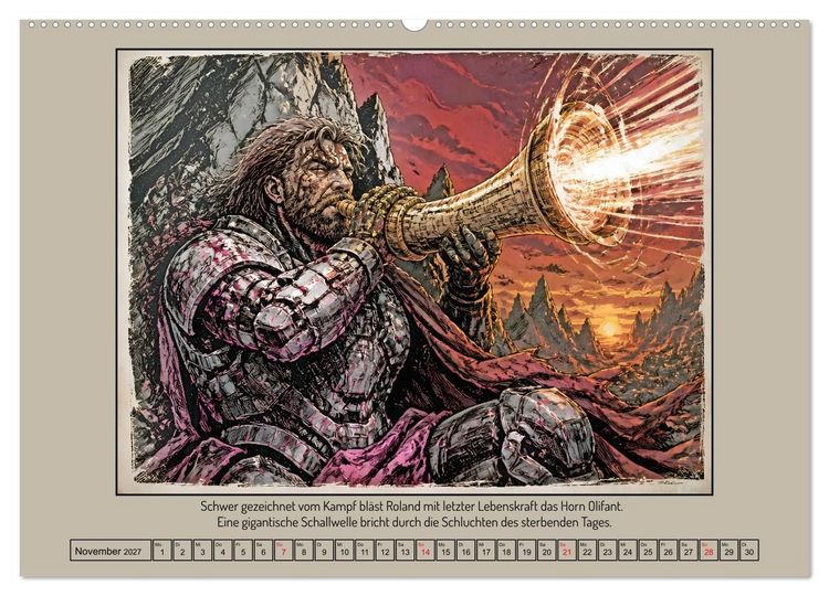 Produktbild: Ritter Roland in der Cyberwelt: Orlando furioso im Cyberpunk-Stil (Wandkalender 2027 DIN A2 quer), CALVENDO Monatskalender