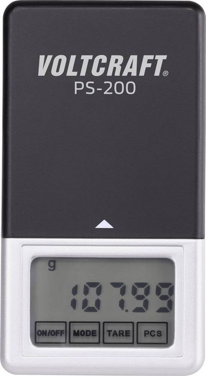 Produktbild: VOLTCRAFT PS-200 Taschenwaage VC-8912595 W&auml;gebereich (max.) 200 g Ablesbarkeit 0.01 g batteriebetrieben Schwarz, Silber