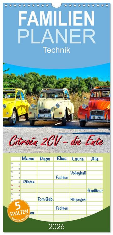 Produktbild: Familienplaner 2026 - Citro&euml;n 2CV - die Ente mit 5 Spalten (Wandkalender, 21 x 45 cm) CALVENDO