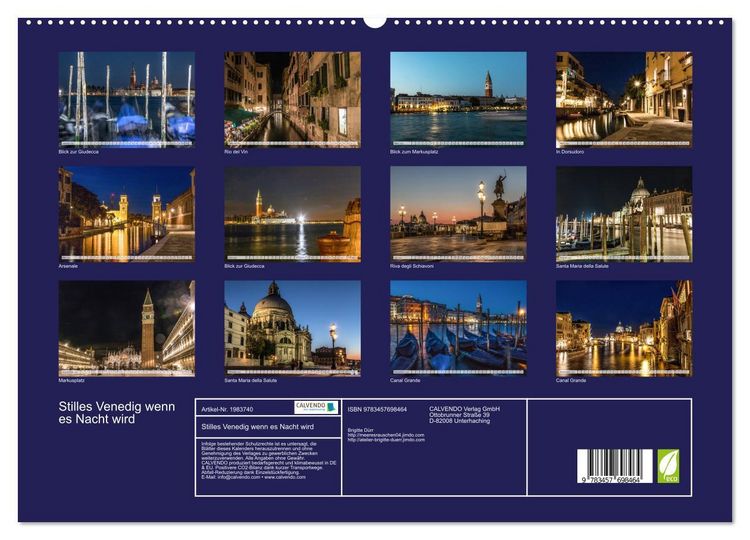 Produktbild: Stilles Venedig wenn es Nacht wird (hochwertiger Premium Wandkalender 2026 DIN A2 quer), Kunstdruck in Hochglanz