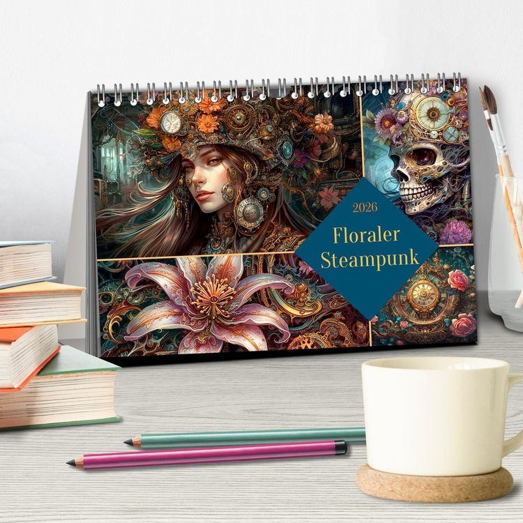 Produktbild: Floraler Steampunk (Tischkalender 2026 DIN A5 quer), CALVENDO Monatskalender
