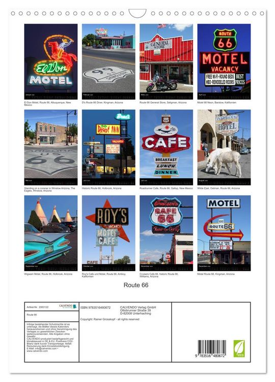 Produktbild: Route 66 (Wandkalender 2026 DIN A3 hoch), CALVENDO Monatskalender