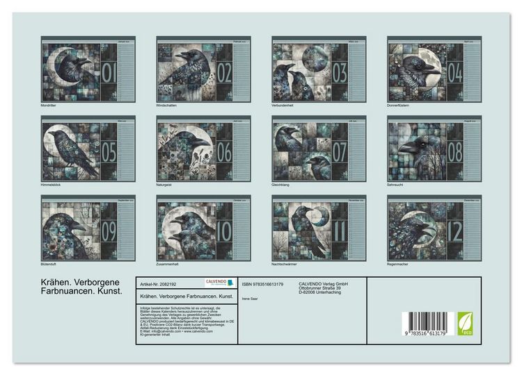 Produktbild: Kr&auml;hen. Verborgene Farbnuancen. Kunst. (hochwertiger Premium Wandkalender 2026 DIN A2 quer), Kunstdruck in Hochglanz