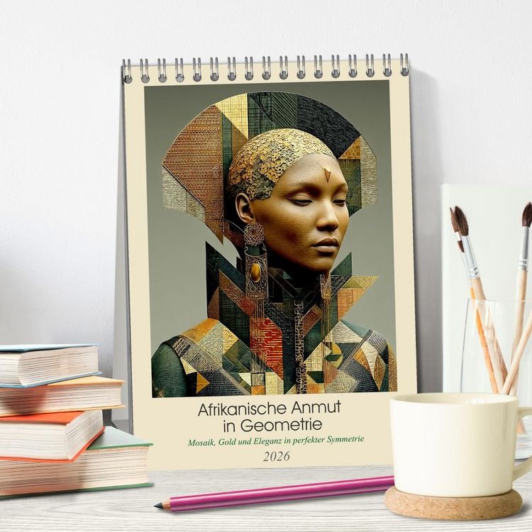 Produktbild: Afrikanische Anmut in Geometrie (Tischkalender 2026 DIN A5 hoch), CALVENDO Monatskalender