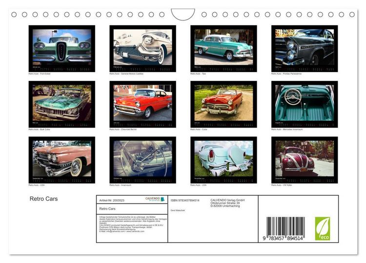 Produktbild: Retro Cars (Wandkalender 2026 DIN A4 quer), CALVENDO Monatskalender