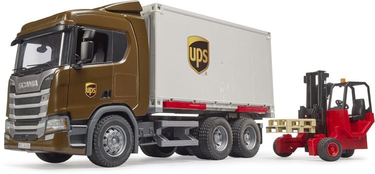 Bruder - Scania Super 560R UPS Logistik-LKW mit Mitnahmestapler