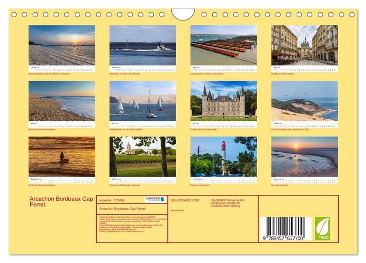 Produktbild: Arcachon Bordeaux Cap Ferret (Wandkalender 2026 DIN A4 quer), CALVENDO Monatskalender