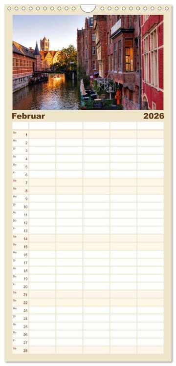 Produktbild: Familienplaner 2026 - Br&uuml;gge und Gent im Zwielicht mit 5 Spalten (Wandkalender, 21 x 45 cm) CALVENDO