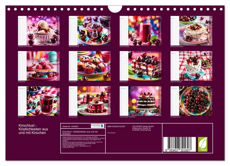 Produktbild: Kirschlust - K&ouml;stlichkeiten aus und mit Kirschen (Wandkalender 2026 DIN A4 quer), CALVENDO Monatskalender