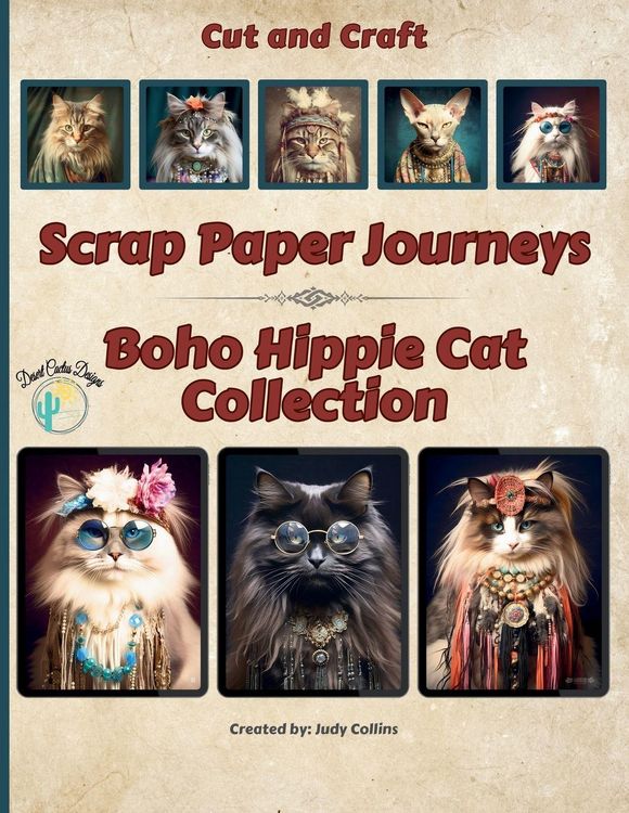 Produktbild: Scrap Paper Journeys - Boho Hippie Cat Collection Cut and Craft