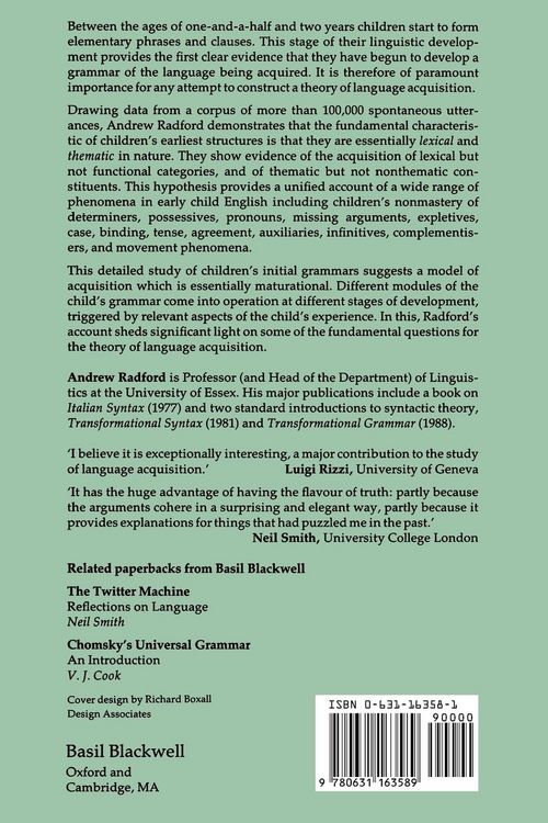 Produktbild: Syntactic Theory and the Acquisition of English Syntax