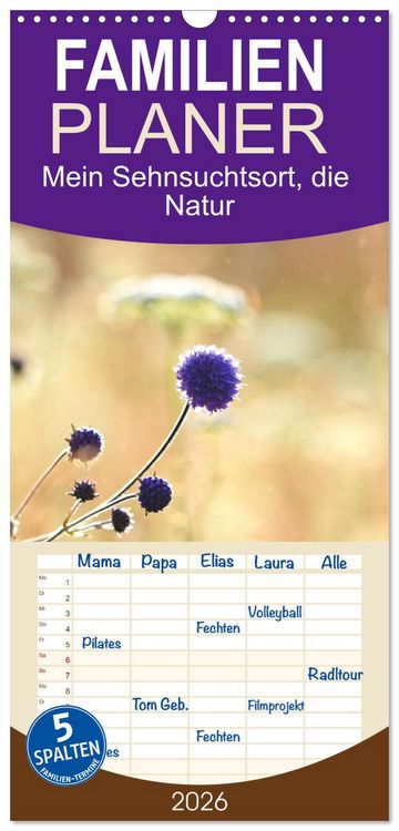 Produktbild: Familienplaner 2026 - Mein Sehnsuchtsort, die Natur mit 5 Spalten (Wandkalender, 21 x 45 cm) CALVENDO
