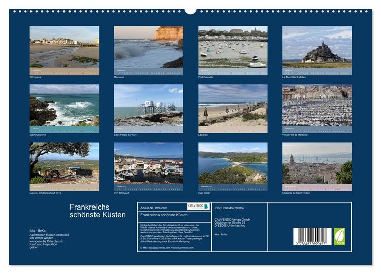 Produktbild: Frankreichs sch&ouml;nste K&uuml;sten (hochwertiger Premium Wandkalender 2026 DIN A2 quer), Kunstdruck in Hochglanz