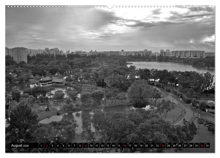 Produktbild: Singapur - Impressionen in schwarz - weiss (Wandkalender 2026 DIN A2 quer), CALVENDO Monatskalender