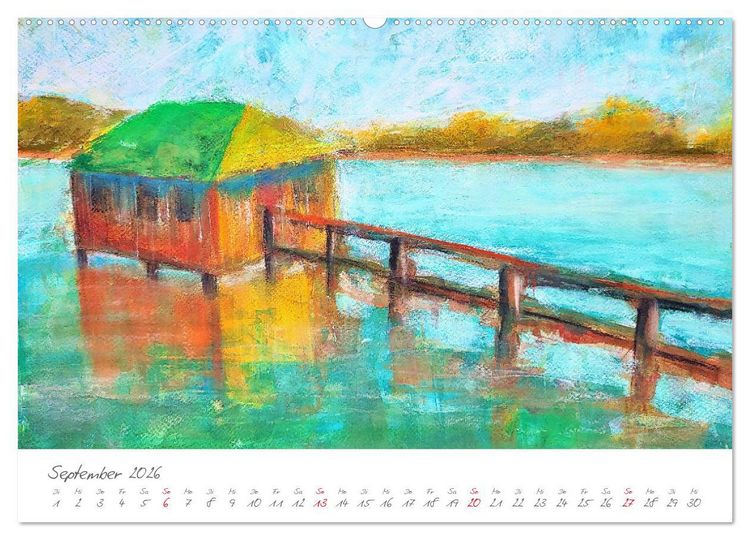 Produktbild: Oberbayerns Seen in Farbe - mit Pinsel und Farbe an den Ufern bayerischer Seen (hochwertiger Premium Wandkalender 2026 DIN A2 quer), Kunstdruck in Hochglanz