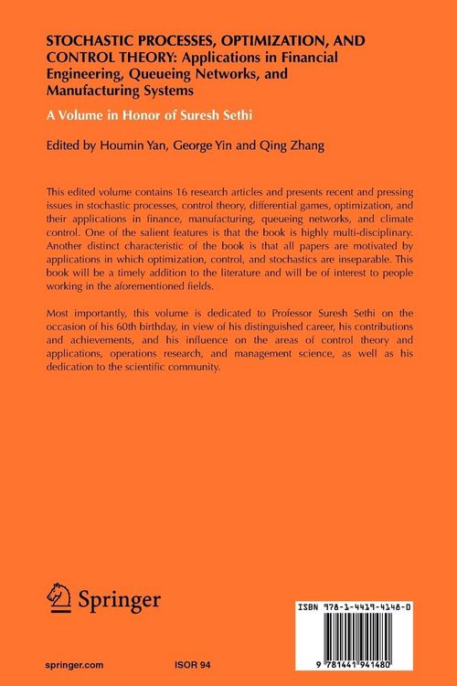 Produktbild: Stochastic Processes, Optimization, and Control Theory: Applications in Financial Engineering, Queueing Networks, and Manufacturing Systems