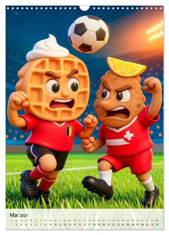 Produktbild: Food‑Fu&szlig;baller - Lustiger kulinarischer Fu&szlig;ballspa&szlig; (Wandkalender 2027 DIN A3 hoch), CALVENDO Monatskalender