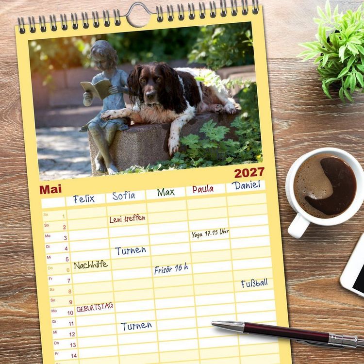 Produktbild: Familienplaner 2027 - Passion Jagdhund - Kleiner M&uuml;nsterl&auml;nder mit 5 Spalten (Wandkalender, 21 x 45 cm) CALVENDO