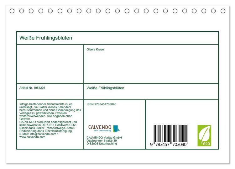 Produktbild: Wei&szlig;e Fr&uuml;hlingsbl&uuml;ten (Tischkalender 2026 DIN A5 quer), CALVENDO Monatskalender