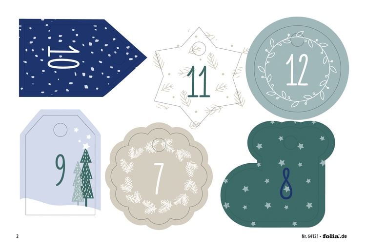 Produktbild: Folia Adventskalender-Set BASIC, Stoffbeutel, 49-teilig, Beutelgr&ouml;&szlig;e 10x13cm, mit Motivdruck