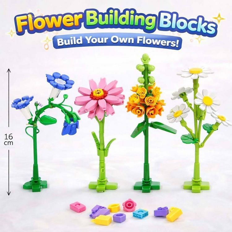 Produktbild: Display mit 12 Stk.: Flower Building Blocks, Serie 2, 4-fach sort., 16 cm