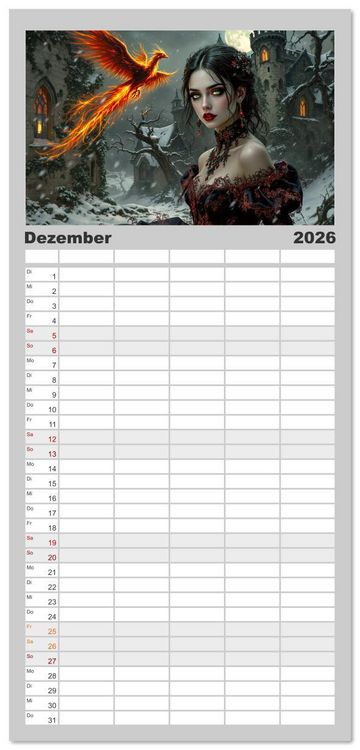 Produktbild: Familienplaner 2026 - Goth Fantasie mit 5 Spalten (Wandkalender, 21 x 45 cm) CALVENDO