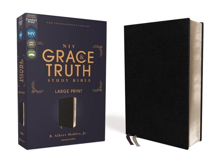 Produktbild: Niv, the Grace and Truth Study Bible (Trustworthy and Practical Insights), Large Print, European Bonded Leather, Black, Red Letter, Comfort Print