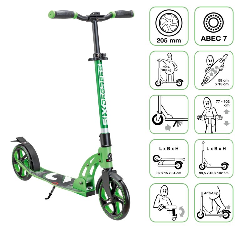 Produktbild: SIX DEGREES Alu Scooter 205 mm hellgr&Atilde;&frac14;n