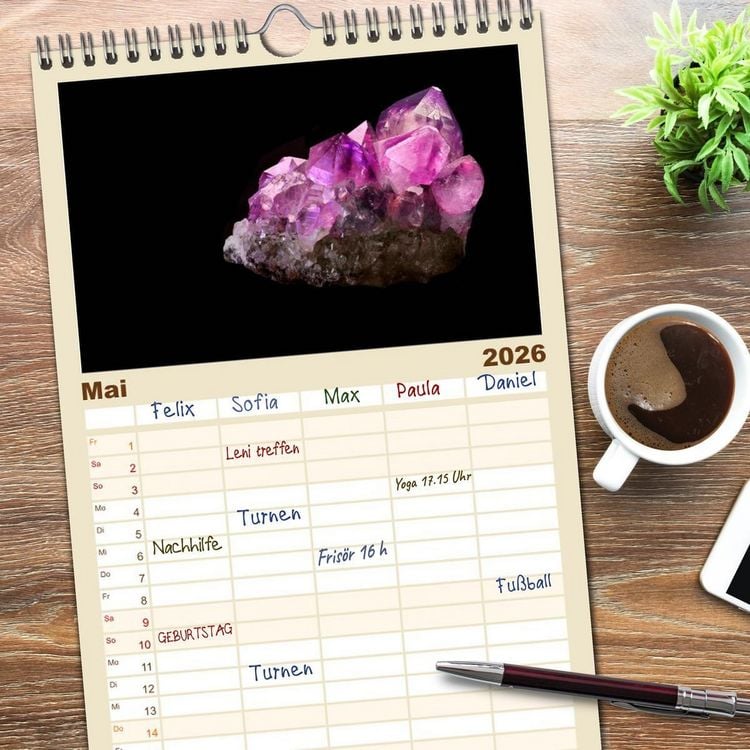 Produktbild: Familienplaner 2026 - MINERALIEN designed by nature mit 5 Spalten (Wandkalender, 21 x 45 cm) CALVENDO