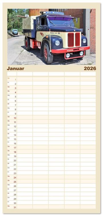 Produktbild: Familienplaner 2026 - LKW - Oldtimer mit 5 Spalten (Wandkalender, 21 x 45 cm) CALVENDO