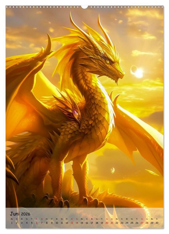 Produktbild: Gefl&uuml;gelte H&uuml;ter - Erleben Sie die Magie der Drachen (hochwertiger Premium Wandkalender 2026 DIN A2 hoch), Kunstdruck in Hochglanz