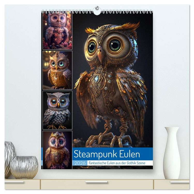 Produktbild: Steampunk Eulen (hochwertiger Premium Wandkalender 2026 DIN A2 hoch), Kunstdruck in Hochglanz