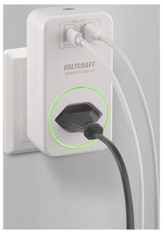 Produktbild: VOLTCRAFT SEM6503 CH Energiekosten-Messger&auml;t USB-Schnittstelle, inkl. Funksteckdose, Datenexport, Datenloggerfunktion